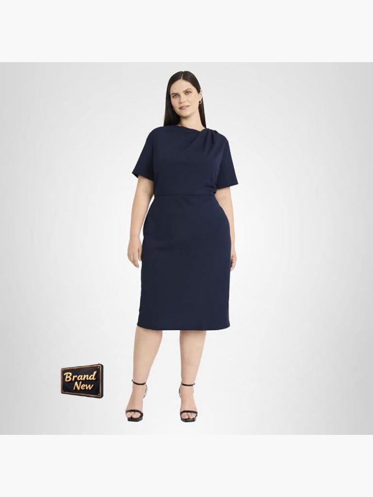 Asymmetric Crew Neck Short Sleeve Midi Pencil Dress